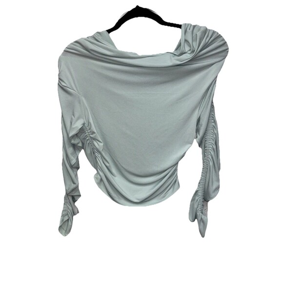 KHY Women Long Sleeves Off The Shoulder Ruched Blouse Green XL Stretch - Picture 6 of 8